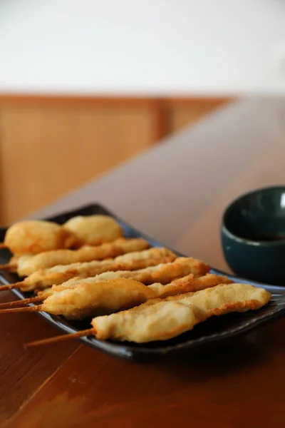 Kushikatsu Japanese Fried Wooden Table — Stock Photo, Image