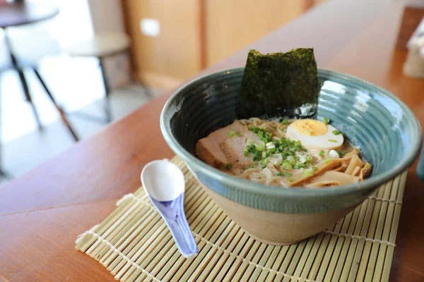 Ramen Japanese noodle soup food with noodle pork egg seaweed