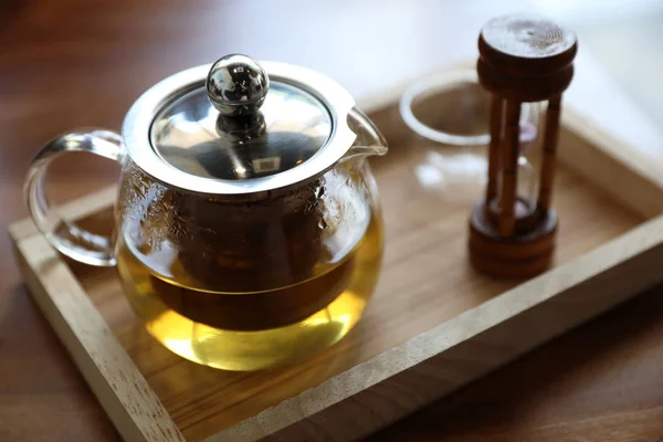 Tasse Chaude Avec Boisson Théière Sur Une Table Bois — Photo