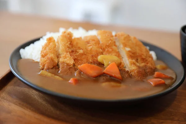 Riz Curry Avec Tonkatsu Porc Frit Nourriture Japonaise Sur Table — Photo