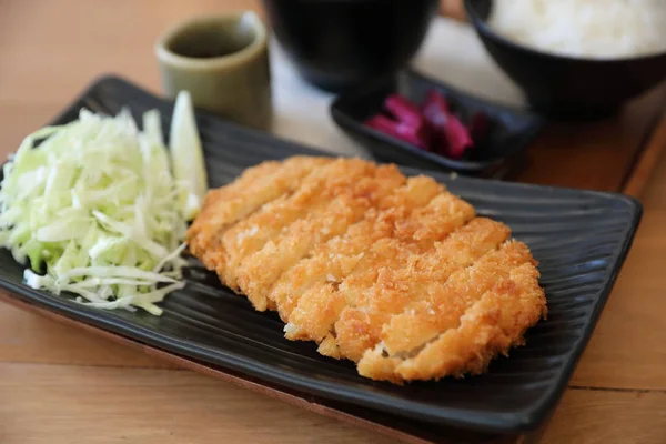 Tonkatsu Τηγανητό Χοιρινό Παϊδάκι Ρύζι Και Σούπα Στην Ιαπωνική Τροφίμων — Φωτογραφία Αρχείου
