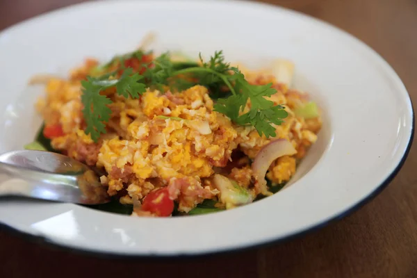 Nordthailändisches Essen Gebratenes Fermentiertes Schweinefleisch Und Auf Holztisch — Stockfoto