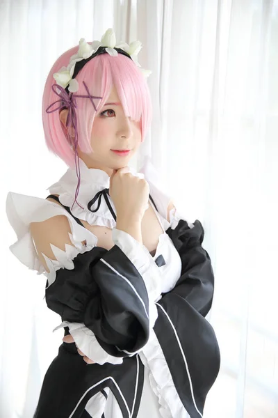 Retrato Japão Anime Cosplay Mulher Branco Japonês Empregada Doméstica Tom — Fotografia de Stock