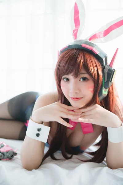 Japán anime cosplay, portré lány cosplay a fehér szobában Bac — Stock Fotó