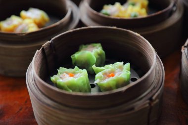 Dim sum , Ahşap sepet Çin gıda Buharlı Köfte 