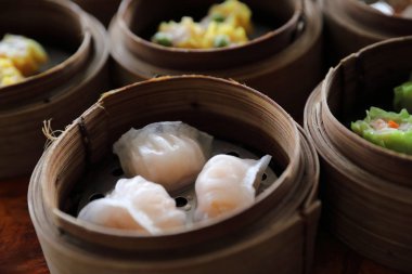 Dim sum , Ahşap sepet Çin gıda Buharlı Köfte 