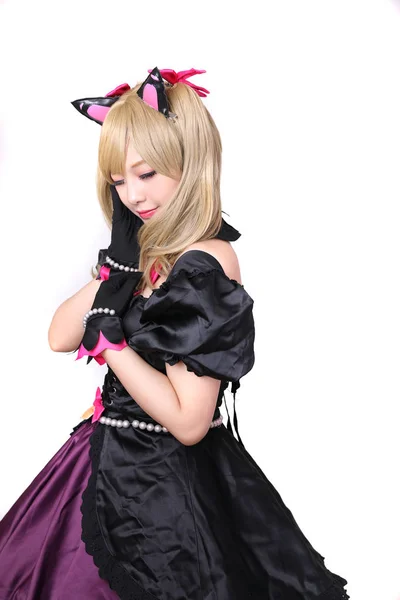 Japonia anime cosplay, portret dziewczyny cosplay odizolowany w białym tle — Zdjęcie stockowe