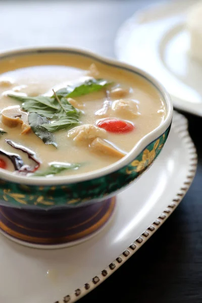 Coconut milk soup with chicken and rice , traditional Thai food — Stock Photo, Image