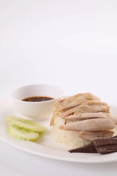 Makanan Thailand Gourmet Ayam Kukus Dengan Nasi Khao Mun Kai — Stok Foto