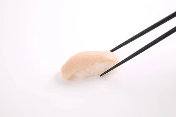 Hamachi Sushi Japanese Food Yellowtail Sushi Chopsticks Isolated White Background — Stock Photo, Image