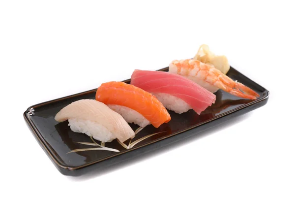 Sushi Set Japansk Mat Sushi Lax Tonfisk Räkor Och Havsabborre — Stockfoto