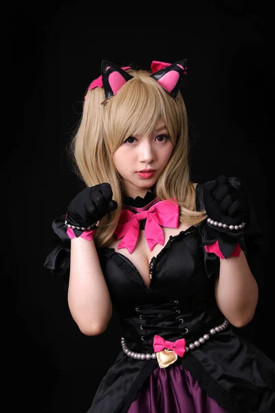 Portrait Japan Anime Cosplay Girl Isolated Black Background — Stock Photo, Image