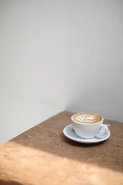 Café Cappuccino Latte Art Fait Partir Lait Sur Table Bois — Photo