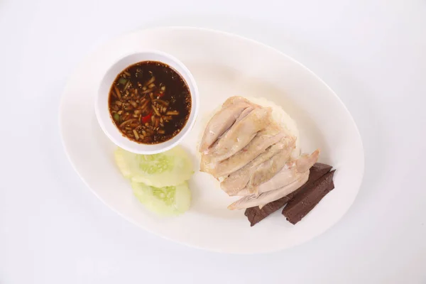 Makanan Thailand Gourmet Ayam Kukus Dengan Nasi Khao Mun Kai — Stok Foto