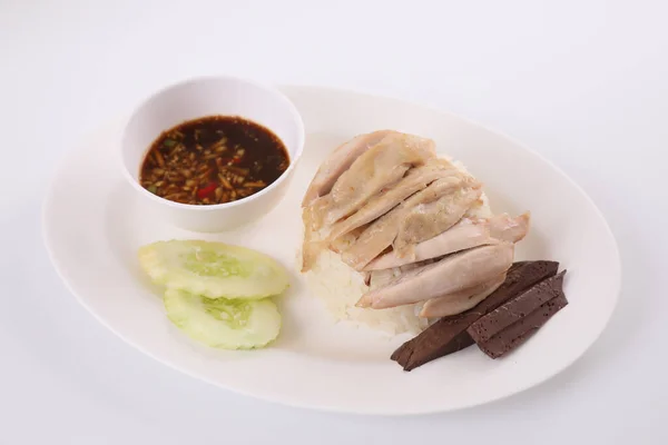 Makanan Thailand Gourmet Ayam Kukus Dengan Nasi Khao Mun Kai — Stok Foto