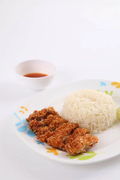 Comida Tailandesa Gourmet Pollo Frito Con Arroz Khao Mun Kai — Foto de Stock