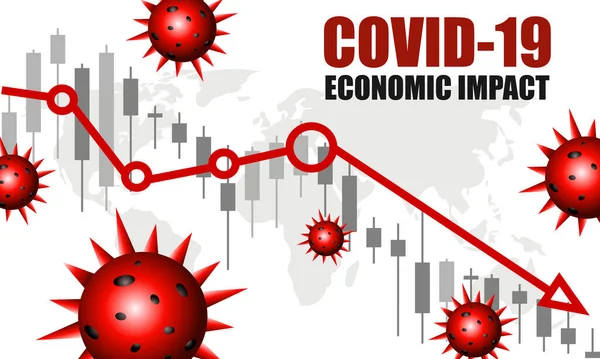 코로나 바이러스에 야기된 붕괴를 대표하는 그래프 경제와 비즈니스에 Covid 경제적 — 스톡 벡터