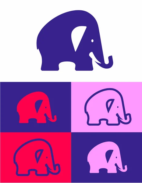 Graphic Purple Elephant Icon Set — Stock Vector