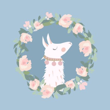 Lama karikatür alpaka. Lama hayvan izole illüstrasyon. Tasarım kart, etiket, kumaş tekstil, t-shirt için. Çocuklar, modern moda tarzı çocuk 