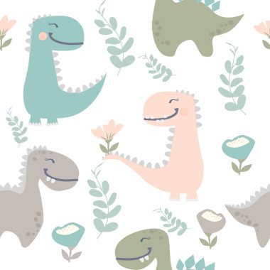 sevimli dinozor çocuk moda için çizilmiş