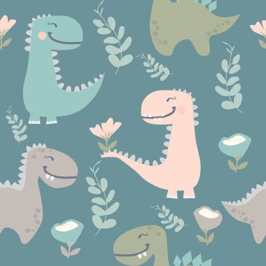 sevimli dinozor çocuk moda için çizilmiş