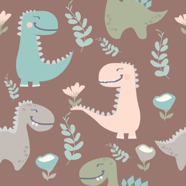 sevimli dinozor çocuk moda için çizilmiş