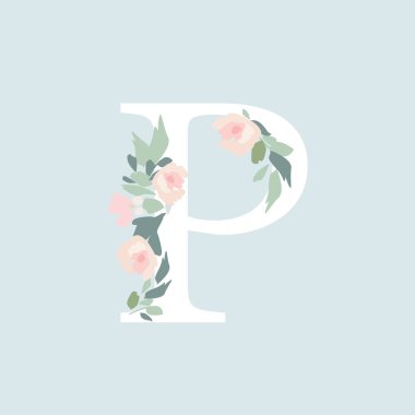 Çiçek buketi kompozisyonu ile P harfi. Düğün için eşsiz bir koleksiyon dekorasyon ve diğer birçok konsept fikri davet eder..