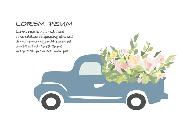 Vintage car with flowers.  illustration. Wedding car