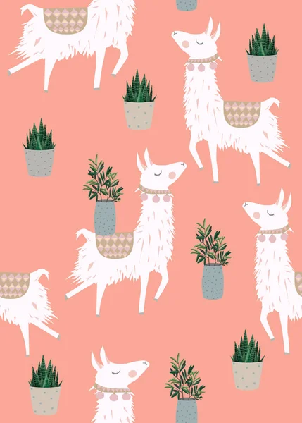 Lama karikatür alpaka. Lama hayvan izole illüstrasyon. Tasarım kart, etiket, kumaş tekstil, t-shirt için. Çocuklar, modern moda tarzı çocuk 