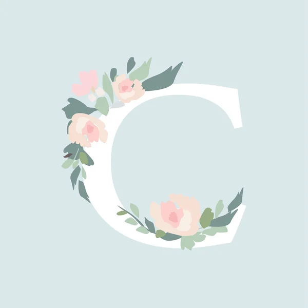 Květinové písmo-písmeno C s květinami složení kytice. — Stock fotografie