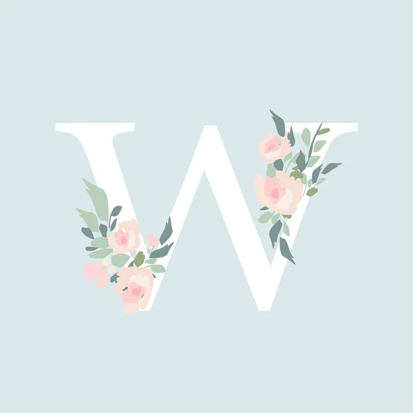花卉字母 字母W与花束组成 婚礼邀请装饰和许多其他概念的独特集合 — 图库照片