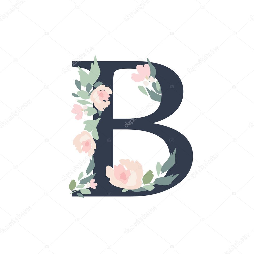 Floral Alphabet - letter B with flowers bouquet composition. Unique collection for wedding invites decoration and many other concept ideas.