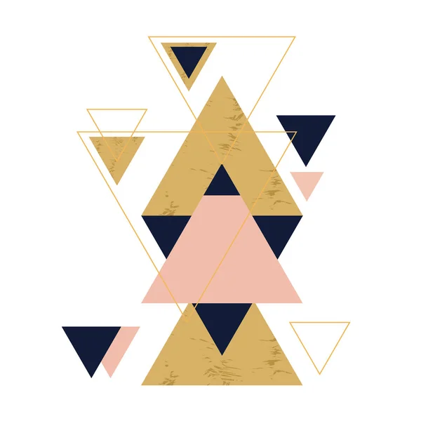 Dekoratif üçgenler ile soyut geometrik kompozisyon. Soyut altın geometrik izometrik arka plan, şablon, poster, fon, kitap kapağı, broşür, broşür için kullanılabilir