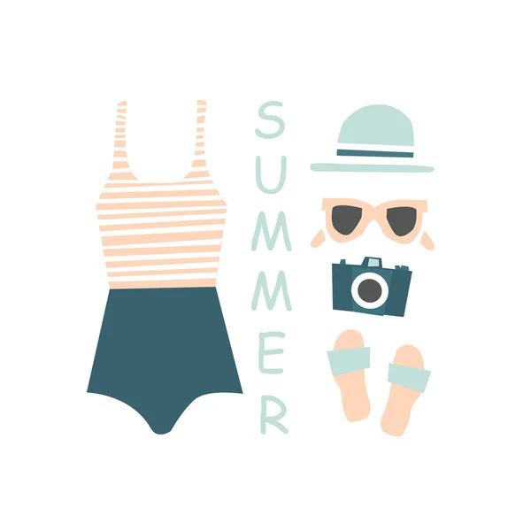 Summer beach kit of objects. Surfing Illustration. Poster, tee, card design. Summertime illustration