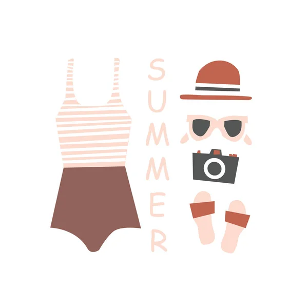 Summer Beach Kit Objects Surfing Illustration Poster Tee Card Design — Stockfoto