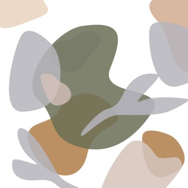 Organik şekilli modern soyut sanat tasarımı. Elle çizilmiş botanik elementlerle çağdaş kolaj tarzı tasarımı ve modaya uygun sıcak renk paletinde soyut şekiller. 