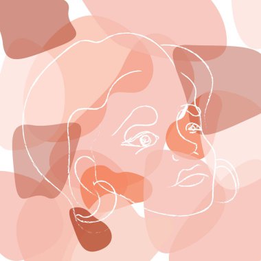 Soyut yüz çizimi. Portre minimalist stil. Set yüzleri ve saç stili, moda konsepti, kadın güzellik minimalisti.