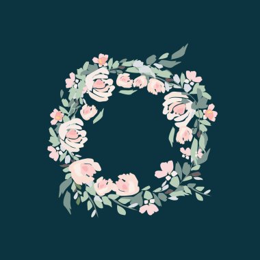 Suluboya çiçek buketi. Beyaz arka planda elle boyanmış renkli çiçek kompozisyonu. Eski tarz şakayık, güller, şakayık, böğürtlen ve yapraklar.