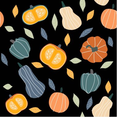 Sonbahar çizimi - balkabağı, yapraklar. Beyaz bir arkaplanda