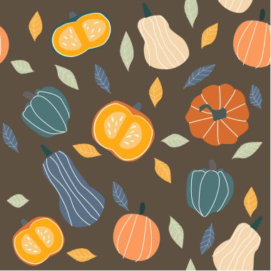 Sonbahar çizimi - balkabağı, yapraklar. Beyaz bir arkaplanda