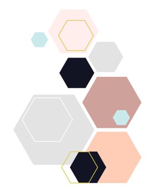 Dekoratif altıgenli soyut geometrik kompozisyon. Soyut renkli geometrik arkaplan, duvar kağıdı, şablon, poster, arkaplan, kitap kapağı, broşür, broşür