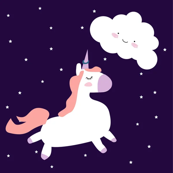Magic background with little unicorns. Cute hand drawn unicorn  illustration.