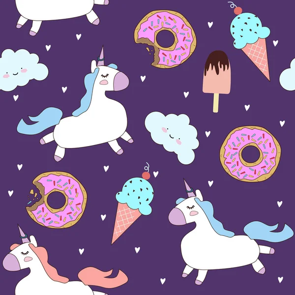 Patrón Con Lindos Unicornios Nubes Donas Helado Fondo Mágico Con — Foto de Stock