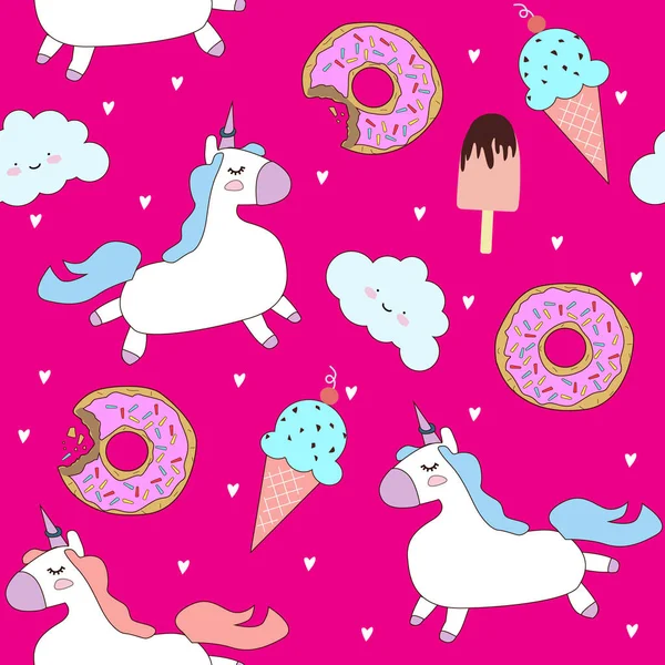 Patrón Con Lindos Unicornios Nubes Donas Helado Fondo Mágico Con — Foto de Stock