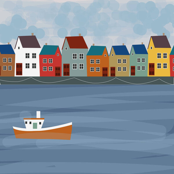 Вид на старый город. плоская иллюстрация городского пейзажа
. 