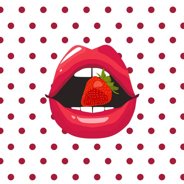 Red lips biting retro icon isolated. Pop art concept represented by female mouth icon.