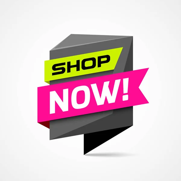 Vector Shop Ahora Papel Origami Rosa Verde Con Fondo Diseño — Vector de stock
