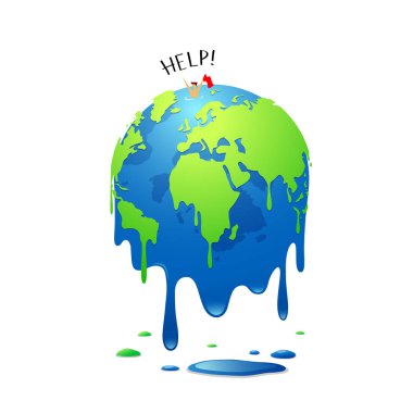 Global Melting, concept global warming, people help in the sea, vector illustration clipart
