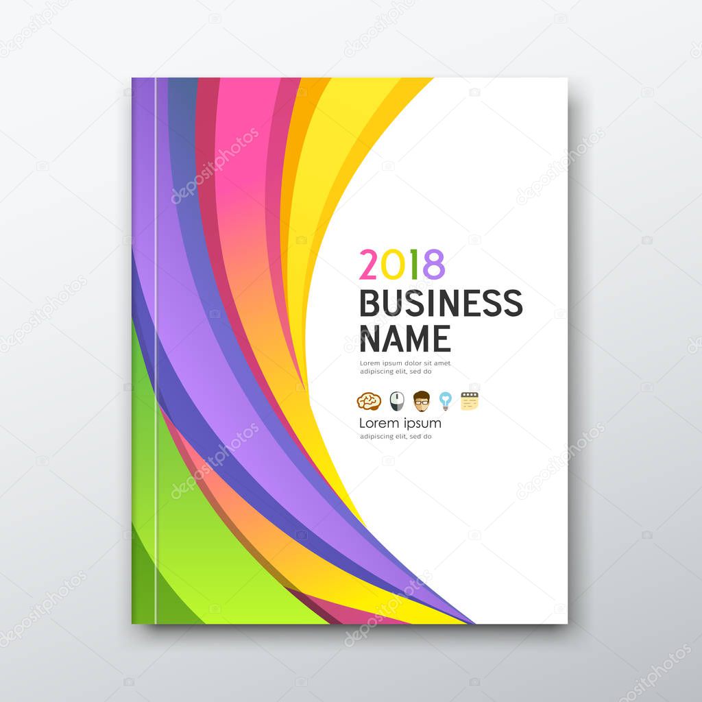Cover Business book annual report colorful curve design background, vector illustration