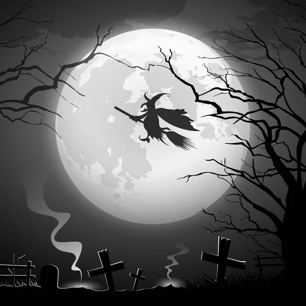 Halloween Party Witch Ride Halloween Party Concept Scary Design Background —  Vetores de Stock